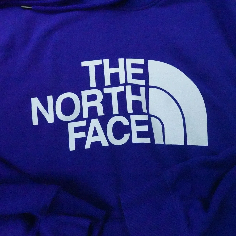 North Face Hoodie Mens L Blue Logo Graphic Fleece Pullover Sweatshirt Outdoor